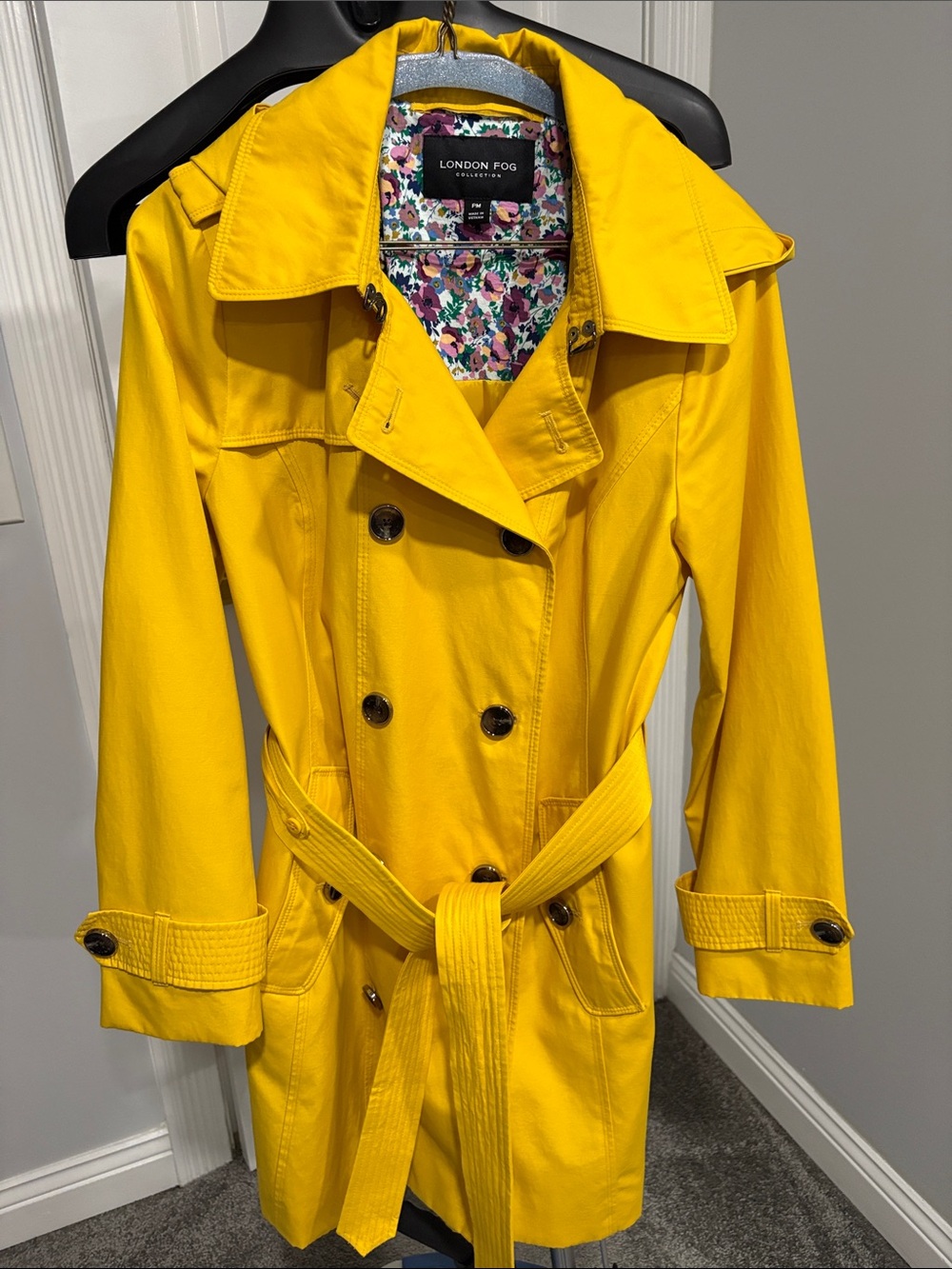 London Fog Bright Yellow Double-Breasted Trench Coat with Belt
